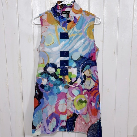 Claire Desjardins Painters Pallette Shirt Tunic Top Womens Sz S Sleeveless Artsy - Picture 2 of 6